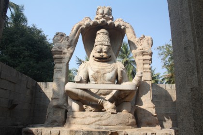 Ugra Narsimha - Carved out of One Rock Stone Chariot at the Vijaya Vittala temple, Hampi, Ruins, Vijayanagara, Tenali Rama, Visit to Hampi, Travel guide to Hampi, Hampi India, Indian ruins, Indian temples, Karnataka, Hampi, Krishnadevaraya