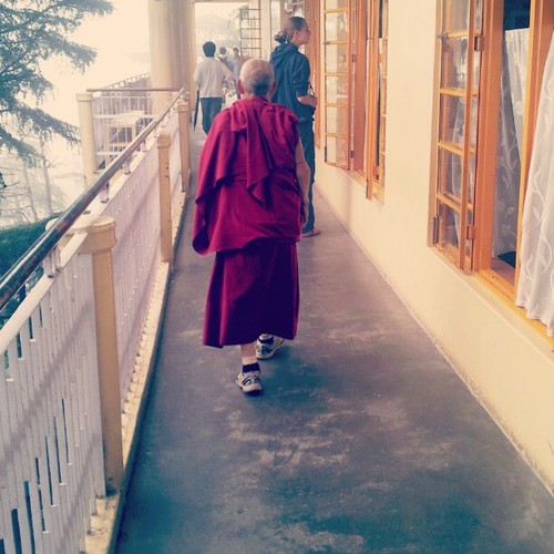 A monk circumambulating inside the temple…