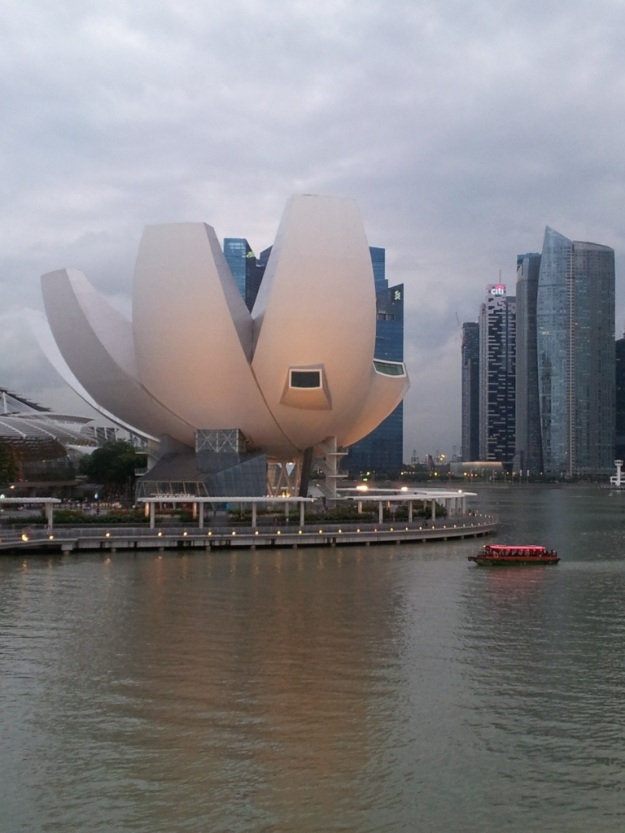 A view of the Lotus shaped Arts Science centre from The Helix Bridge… 