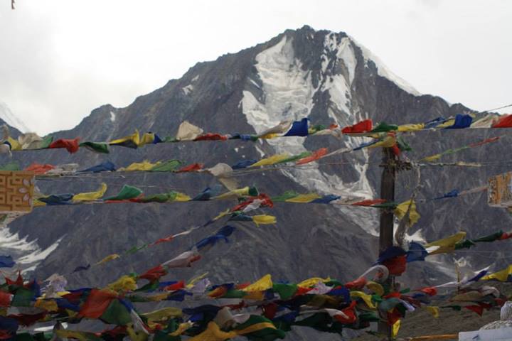 Tibetian flags across the mountain
