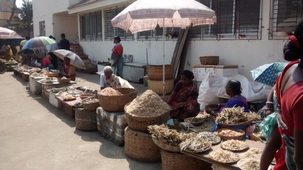 Local Fisherwomen selling dried fish 